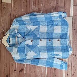 Plaid Shacket, Size L (10/12), Baby Blue & Cream, Super Soft